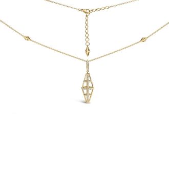 House of Brilliance 14K Yellow Gold 1.0 Cttw Diamond Studded Geometric Double Pyramid 18 Pendant Necklace