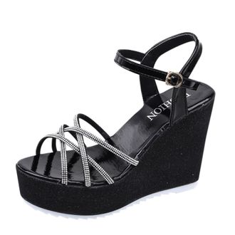 Generic Cocila Sandals For Women Ladies Fashion Summer Interlaced Strap Buckle Heel Toe Black, 5.5 Size 4 Espadrilles Womens Wedges 3 Uk White 6 Brown Navy We