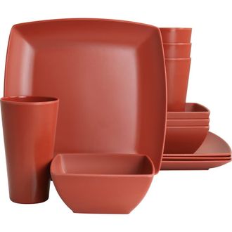 Gibson Home Grayson Melamine 12 Piece Square Dinnerware Set in Orange at Nordstrom
