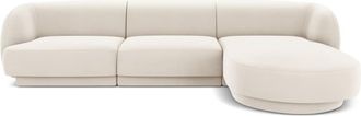 MICADONI Sofá esquinero derecho 4 plazas de terciopelo beige claro