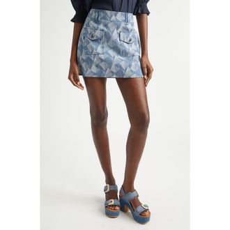 Ramy Brook Kory Geometric Print Denim Miniskirt in Geo Denim at Nordstrom, Size 10