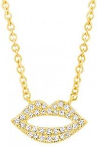 Allurez 0.08ct 14k Yellow Gold Diamond Pave Lips Necklace