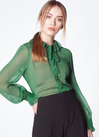 L.k. Bennett Eliza Spot Print Frill Collar Blouse In Green