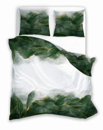 OEM Ropa De Cama De Sat&eacute;n 160x200 Con Estampado Digital De Hojas Verdes Nobles Sobre Fondo Claro