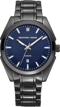 Geoffrey Beene Three Hand Quartz Diamond Diamond Watch, 41mm in Gunmetal at Nordstrom Rack