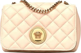 Versace Womens La Medusa Nappa Quilted Leather Chain Small Crossbody Bag In Beige