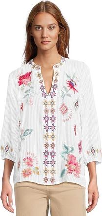 Johnny Was Paris Effortless Blouse Womens Clothing Kadi Stripe : SM, Silk/Velvet