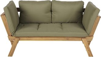 Maisons du monde Sof&aacute; tumbona de exterior de 3/4 plazas de madera de acacia y poli&eacute;ster reciclado verde caqui