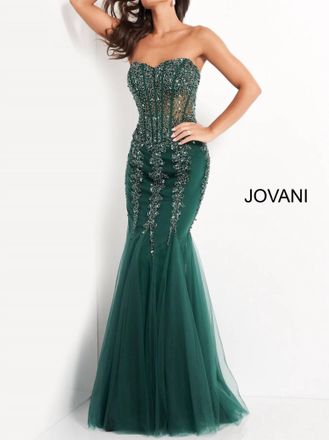 Jovani Embellished Corset Bodice Prom Dress In Emerald