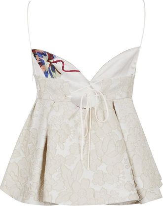 La DoubleJ Quilted Jacquard Satin Top With Peplum Hem