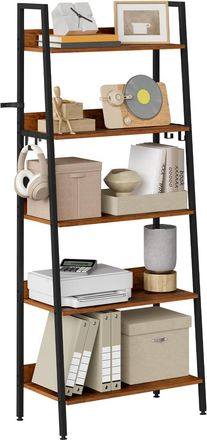 Woltu Woltu Estanter&iacute;a De 5 Niveles / Estanter&iacute;a Tipo Escalera Con Estructura Met&aacute;lica (madera/mdf) Para Sal&oacute;n, Cocina Y Oficina - Madera Estilo Vintage + N