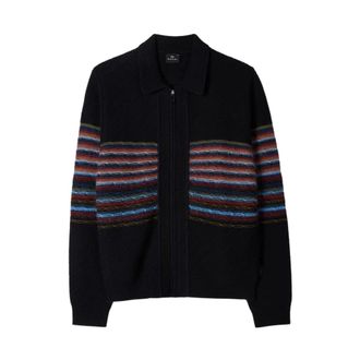Paul Smith PS Stripes Zip Cardigan - male - Paul Smith - Cardigans - Blue - 2XL - Knitwear