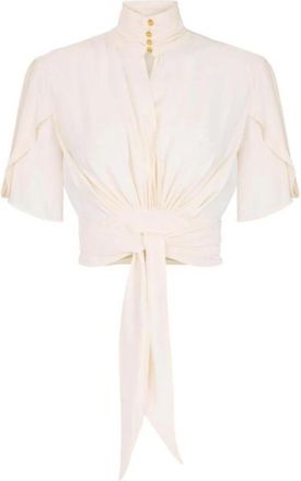 Elisabetta Franchi Blouse van viscose georgette - Dames - Blouses - Beige - S - Overhemden