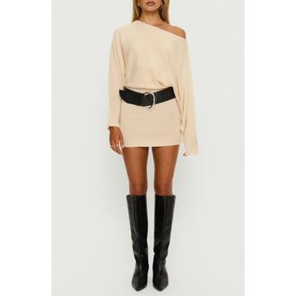 Princess Polly Bellamie Off the Shoulder Sweater Minidress in Cream at Nordstrom, Size 12