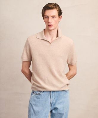 Naadam Lightweight Cashmere Short Sleeve Polo in Oat at Nordstrom, Size Xx-Large