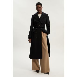 Karen Millen Wool Blend Belted Midi Coat in Black at Nordstrom, Size 12