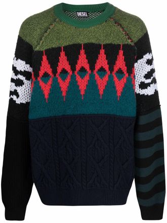 Diesel Maglione con design patchwork - Verde
