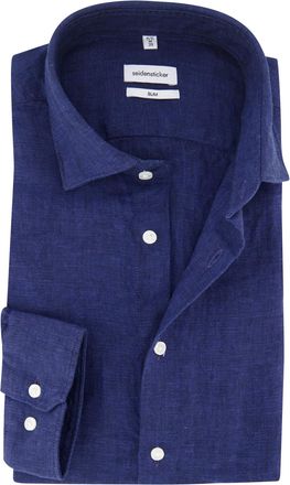 Seidensticker Overhemd Seidensticker slim fit blauw linnen