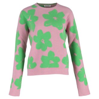 Jil Sander Jil Sander gebreide trui met bloemenprint en ronde hals in roze wol