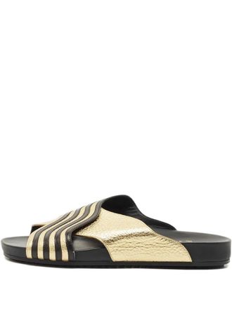Fendi stripes leather slides - Gold