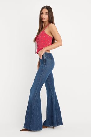 Good American Womens Dolly Joleans Extreme Flare Jeans | Indigo, Size 24 Plus | Good American by Khlo&Egrave; Kardashian