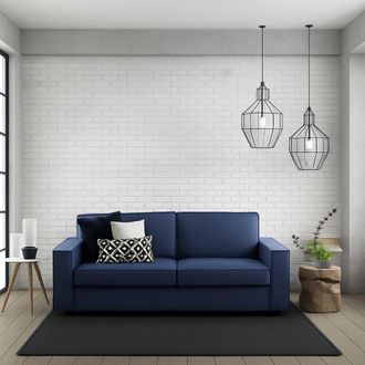 Dmora Sof&aacute; Fijo Alba, Sof&aacute; De 3 Plazas, 100% Made In Italy, Sof&aacute; De Sal&oacute;n En Tela, Con Reposabrazos Delgados, Cm 200x95h90, Azul, Con Embalaje Reforzado - T