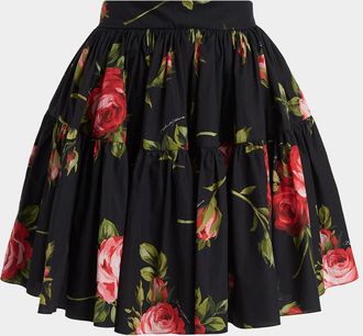 Dolce & Gabbana Rose Bouquet-Print Short Skirt