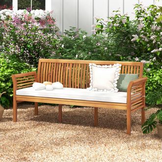 Costway Costway 159cm Garden Bench 3-Person Porch Bench w/ Armrests & Seat Cushion in White