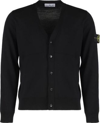 Stone Island Virgin Wool Cardigan - Heren - Vesten - Zwart - XL - Wol - Truien & Vesten