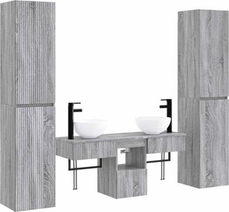 vidaXL Juego De Muebles De Ba&ntilde;o 5 Uds. Sonoma Gris 33 X 34,5 X 160 Cm Vidaxl