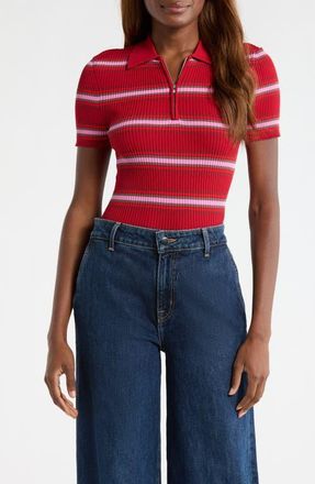 Staud Ren Stripe Rib Polo Sweater in Dana Stripe at Nordstrom, Size X-Small