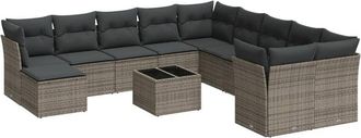 vidaXL Set De Sof&aacute;s De Jard&iacute;n 12 Pzas Con Cojines Rat&aacute;n Sint&eacute;tico Gris Vidaxl