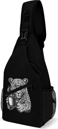 Generic Leopard with Coffee Mens Print Crossbody Large Sling Backpack Casual Chest Bag Gift for Traveling Hiking Workout