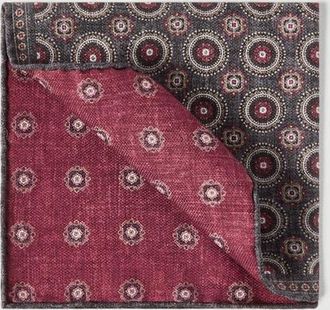 Brunello Cucinelli Silk pocket square with medallion design in Anthracite at Nordstrom