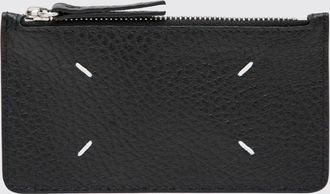 Maison Margiela Flat Calf Leather Card Holder with Stitching and Zip Pocket