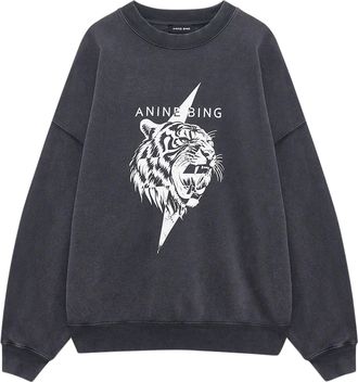 Anine Bing Relaxed Fit Black Sweatshirt with Roaring Tiger Graphic