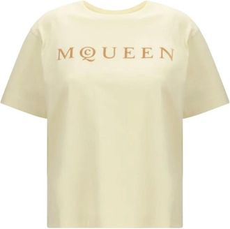 Alexander McQueen Tops, Dames, Beige, S, Katoen, Bicolor Katoenen T-Shirt