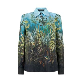 Roberto Cavalli Shirts, female, Green, Size: S Eden Print Silk Shirt