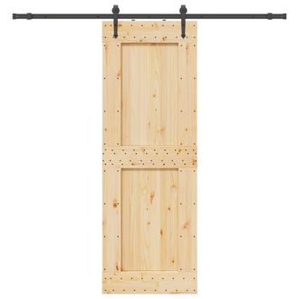 Berkfield Home Sliding Door with Hardware Set 80x210 cm Solid Wood Pine in Brown