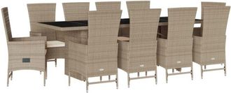 vidaXL Set Comedor De Jard&iacute;n 11 Pzas Con Cojines Rat&aacute;n Sint&eacute;tico Beige Vidaxl
