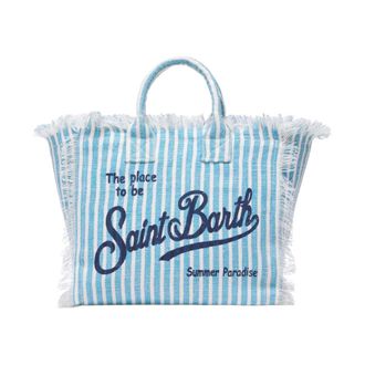 Saint Barth Tassen, Dames, Blauw, ONE Size, Linnen, Gestreepte Linnen Colette Tas