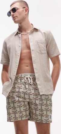 Rvca LA Eye - Pantaloncini da bagno kaki chiaro a fiori con vita elasticizzata-Verde