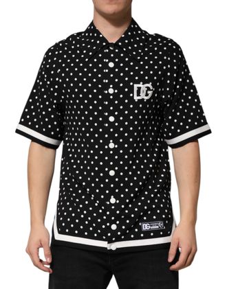 Dolce & Gabbana Mens Polka-Dot Polo Black Rayon Elastane