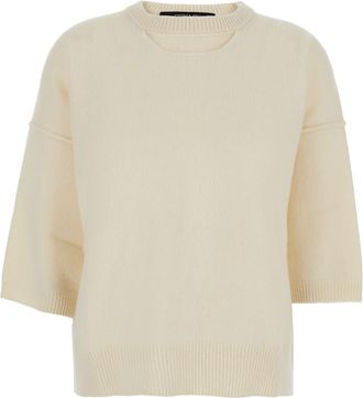 Federica Tosi White Sweater With Dropped Shoulder And Three-quarter Sleeve In Wool And Cashmere Blend Woman