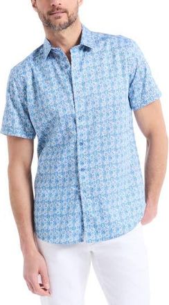 Robert Graham Geometric Print Short Sleeve Button-Up Shirt in Blue at Nordstrom Rack, Size Xx-Large