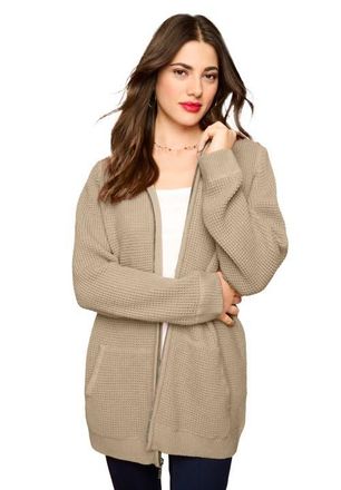 Roaman's Plus Size Waffle Knit Zip-Front Relaxed Hoodie in Sandy Beige at Nordstrom, Size Medium