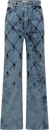 Des_Phemmes Wide-leg Jeans met zwarte netborduursels - Dames - Loose Fit Jeans - Blauw - M - Denim - Jeans