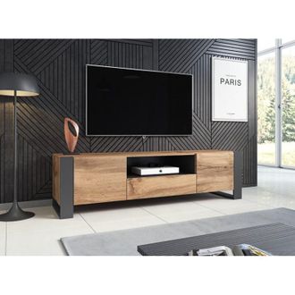 Dmora Mueble De Tv De Fresno, Aparador De Sal&oacute;n Con Tres Puertas Batientes Y Tres Compartimentos Interiores, Elevado Del Suelo, 151x42 H60 Cm, Beige