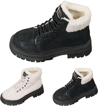 Generic Womens Winter Warm High Top Boots Thick Insulated Faux Fur Lined Ankle Boot Ladies Suede Lace-Up Combat Boots Anti-Slip Short Booties for Cold Weather