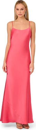 Adrianna Papell Womens Stretch Satin Long Dress - Pink - Size 12 UK